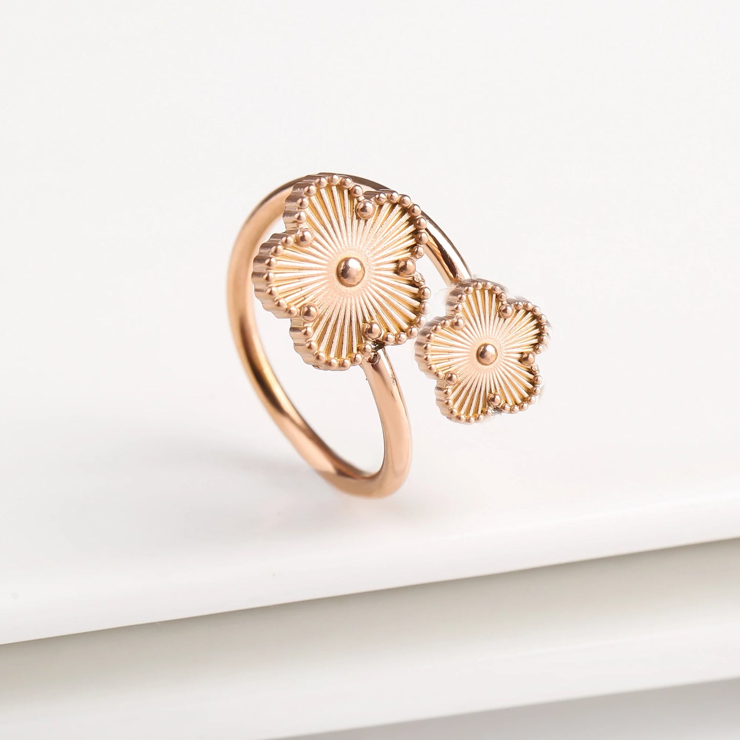 Double Flower Adjustable Ring - 2 - gn | ONEFY.SHOP
