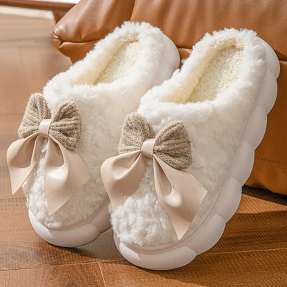 Elegant Plush Bow Indoor Slipper - 2 - gn | ONEFY.SHOP
