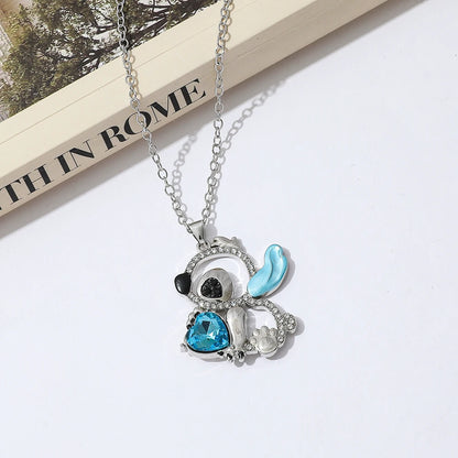 Stitch Heart Rhinestone Necklace - 9 - kn | ONEFY.SHOP