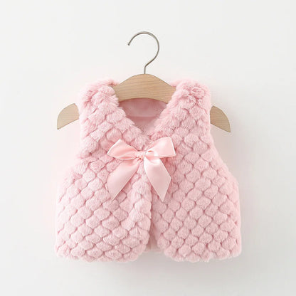 Baby Girls Vest Warm Bow - 9 - kn | ONEFY.SHOP