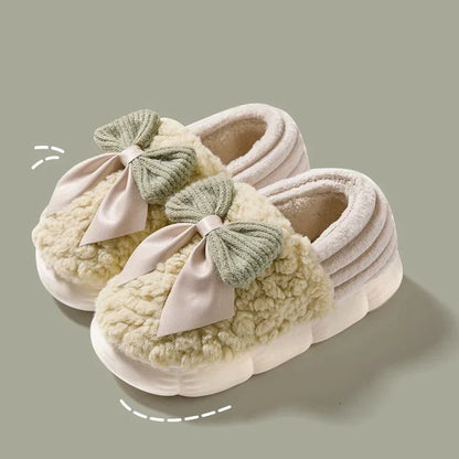 Elegant Plush Bow Indoor Slipper - 2 - gn | ONEFY.SHOP