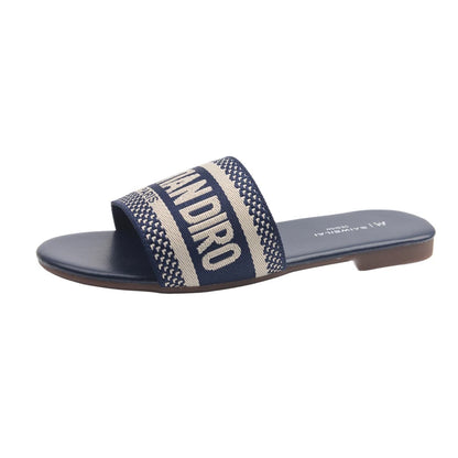 Striped Fabric Slide Sandal - 2 - gn | ONEFY.SHOP