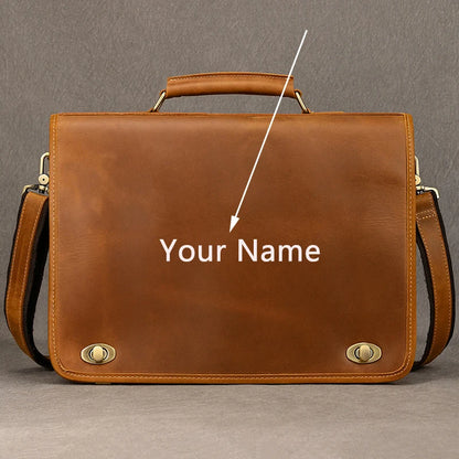 Vintage Brown Full-Grain Leather Briefcase - 2 - aw | ONEFY.SHOP