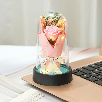 Illuminated Mini Bouquet in Glass Dome - 7 -  rs | ONEFY.SHOP