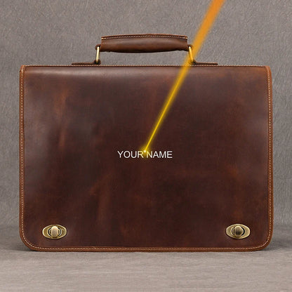 Vintage Brown Full-Grain Leather Briefcase - 2 - aw | ONEFY.SHOP