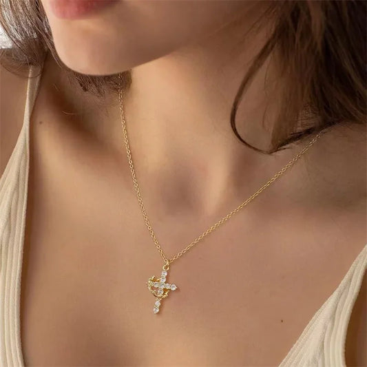 Rotatable Crown Cross Pendant Necklace - 8 - js | ONEFY.SHOP