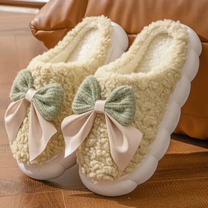 Elegant Plush Bow Indoor Slipper - 2 - gn | ONEFY.SHOP