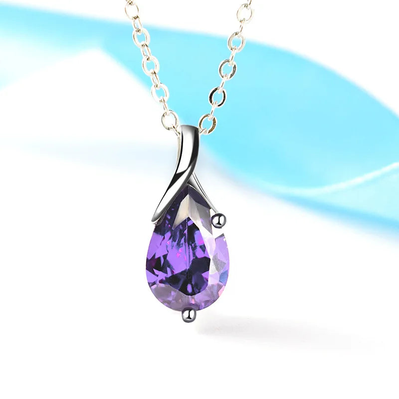 Twisted Teardrop Gemstone Pendant Necklace - 2 - gn | ONEFY.SHOP