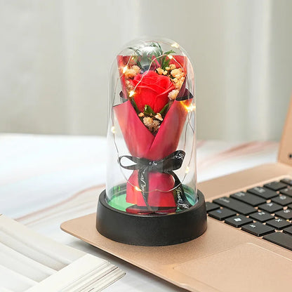 Illuminated Mini Bouquet in Glass Dome - 7 -  rs | ONEFY.SHOP