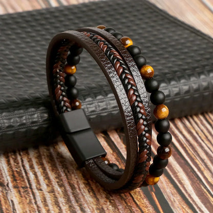 Masculine Layered Leather Bracelet - 2 - gn | ONEFY.SHOP
