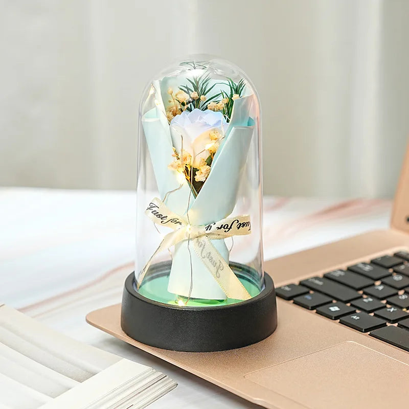 Illuminated Mini Bouquet in Glass Dome - 7 -  rs | ONEFY.SHOP