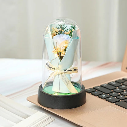 Illuminated Mini Bouquet in Glass Dome - 7 -  rs | ONEFY.SHOP