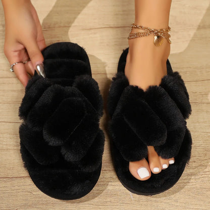 Ultra-Fluffy Braided Faux Fur Slide Slipper - 2 - gn | ONEFY.SHOP