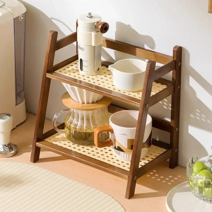 Coffee Rack Countertop Storage Bamboo - 6 - km | ONEFY.SHOP