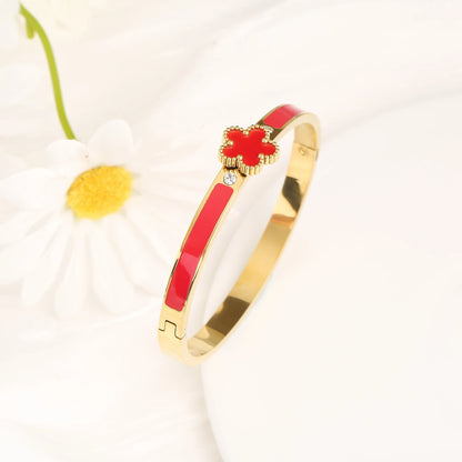 Enamel Clover Bangle Bracelet - 2 - gn | ONEFY.SHOP
