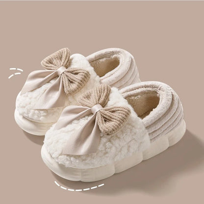 Elegant Plush Bow Indoor Slipper - 2 - gn | ONEFY.SHOP