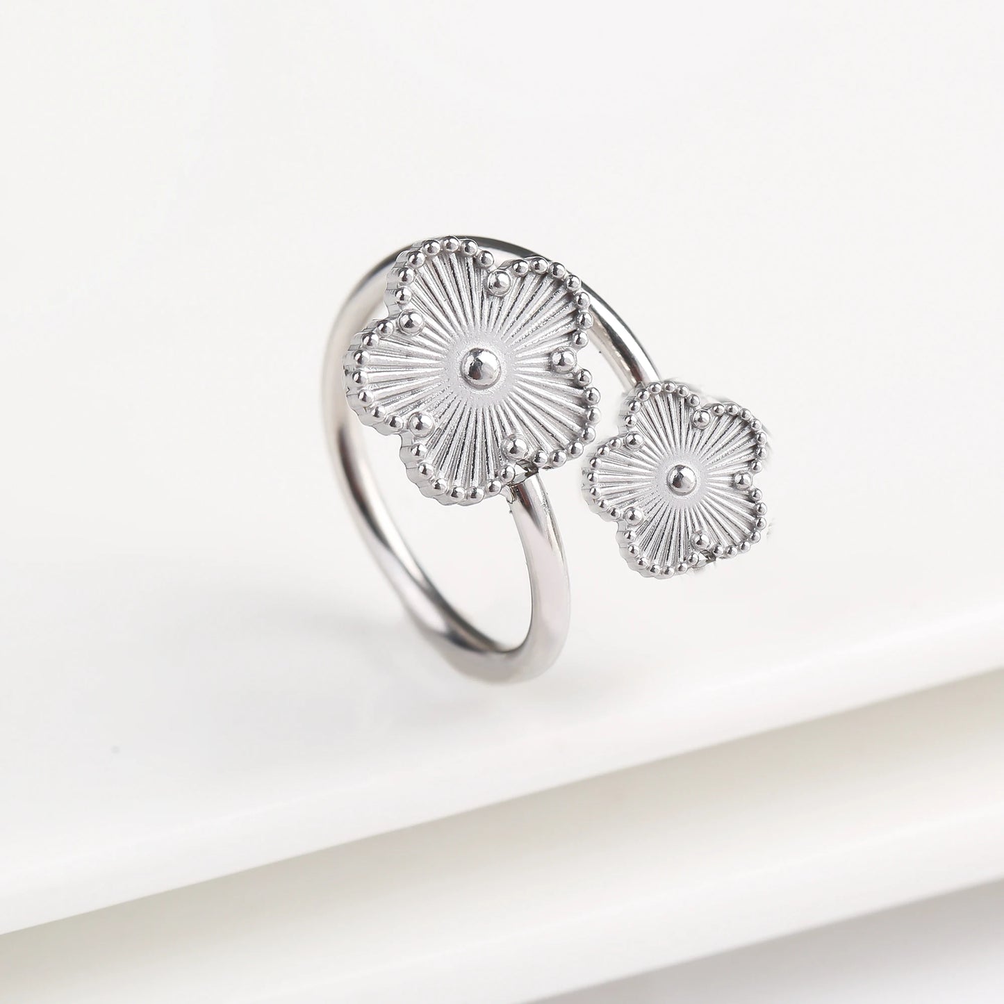 Double Flower Adjustable Ring - 2 - gn | ONEFY.SHOP