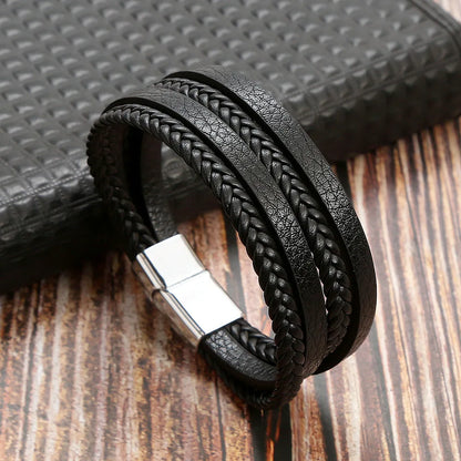 Masculine Layered Leather Bracelet - 2 - gn | ONEFY.SHOP