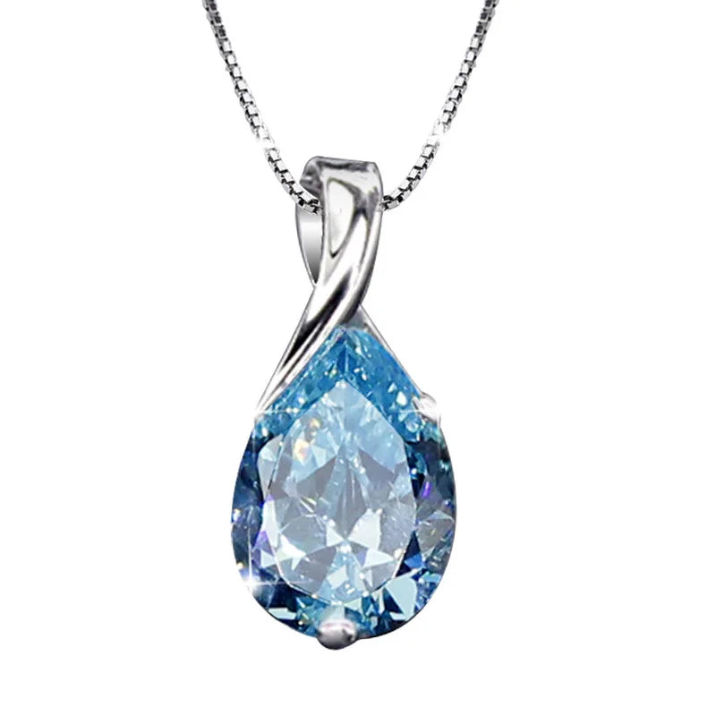 Twisted Teardrop Gemstone Pendant Necklace - 2 - gn | ONEFY.SHOP