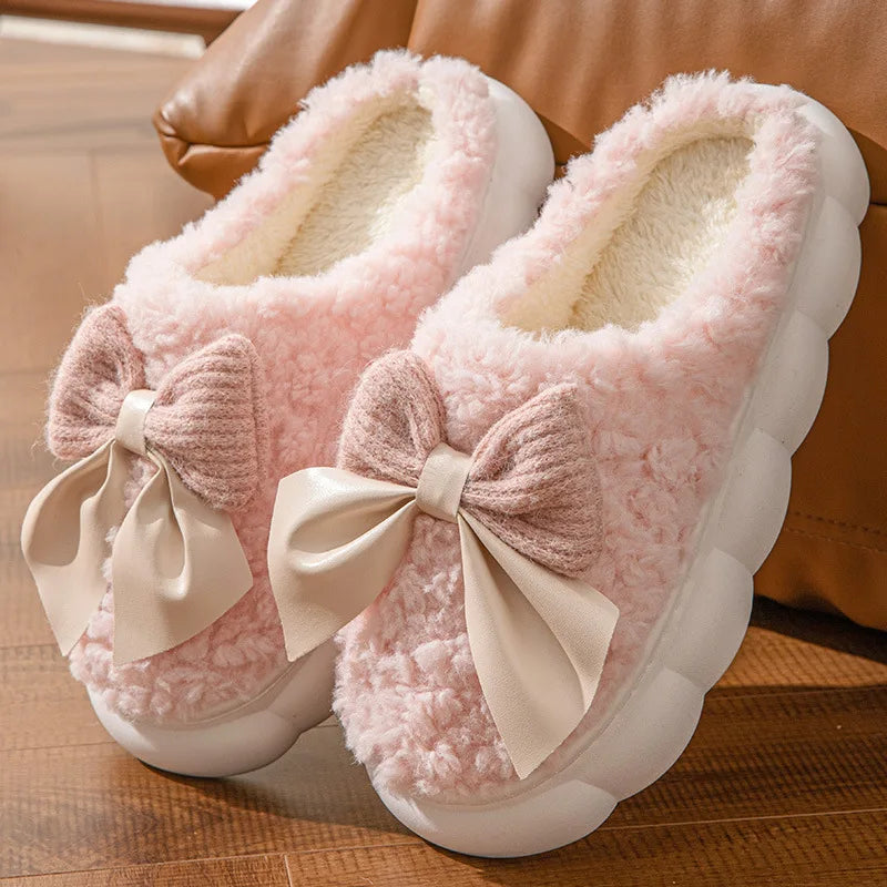 Elegant Plush Bow Indoor Slipper - 2 - gn | ONEFY.SHOP