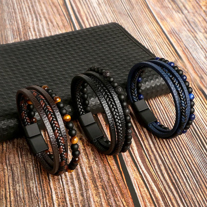 Masculine Layered Leather Bracelet - 2 - gn | ONEFY.SHOP