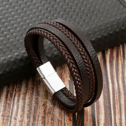 Masculine Layered Leather Bracelet - 2 - gn | ONEFY.SHOP