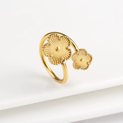 Double Flower Adjustable Ring - 2 - gn | ONEFY.SHOP